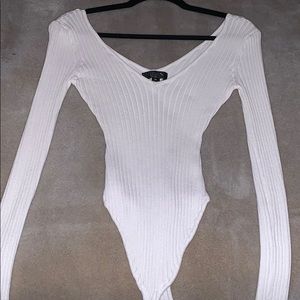 White ribbed long sleeve bodysuit